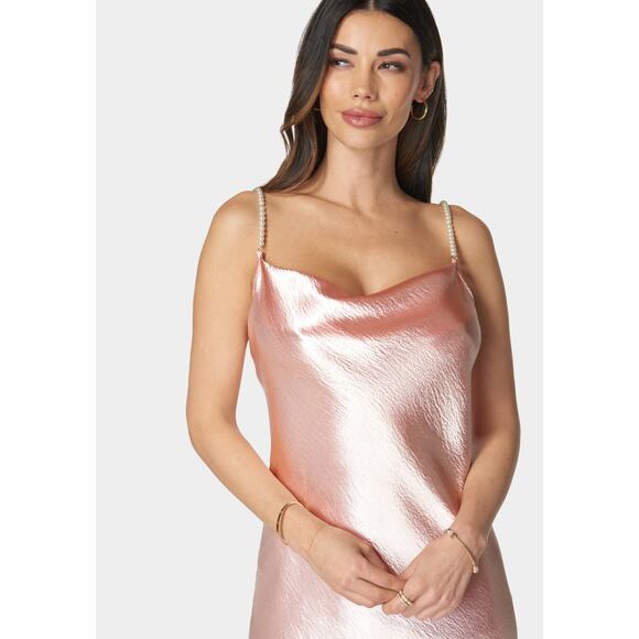 MSRP $129 HAMMERED SATIN COWL NECK PEARL STRAP MAXI DRESS S | SAME DAY SHIP - Picture 2 of 10